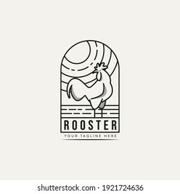 rooster minimalist line art logo badge template vector illustration design. simple classic farm logo concept