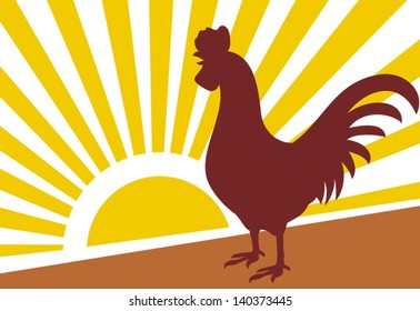 Rooster And Morning Sun 