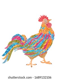 Rooster mosaic vector over white background