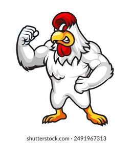 Rooster Muscle Arm Fighting Sports Mascot Logo Character Design