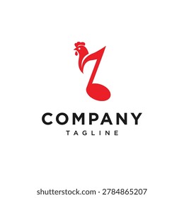 Rooster Music Note Simple Logo Combination