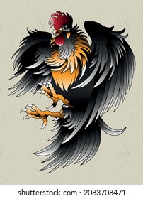 rooster neo traditional tatoo old school