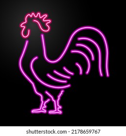 rooster neon sign, modern glowing banner design, colorful modern design trends on black background. Vector illustration.