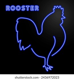 rooster neon sign, modern glowing banner design, colorful modern design trend on black background. Vector illustration.