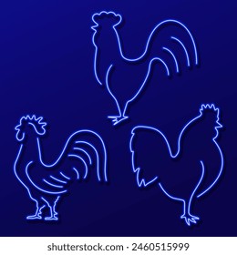 rooster neon sign, modern glowing banner design, colorful modern design trend. Vector illustration.