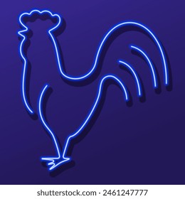 rooster neon sign, modern glowing banner design, colorful modern design trend. Vector illustration.