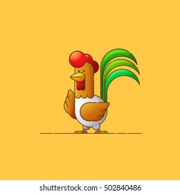 Rooster. New Year 2017. Year of the Rooster. Contour, Flat, cartoon. Vector illustration.