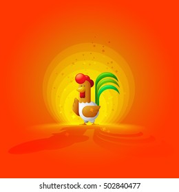 Rooster. New Year 2017. Year of the Rooster. Flat, cartoon. Vector illustration.