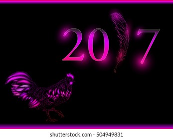 rooster new year greeting card, 2017 new year symbol cock or rooster