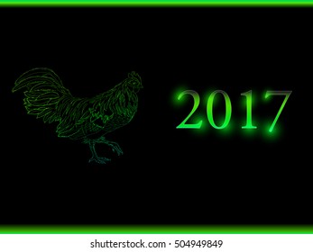 rooster new year greeting card, 2017 new year symbol cock or rooster