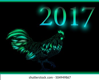 rooster new year greeting card, 2017 new year symbol cock or rooster