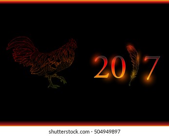 rooster new year greeting card, 2017 new year symbol cock or rooster