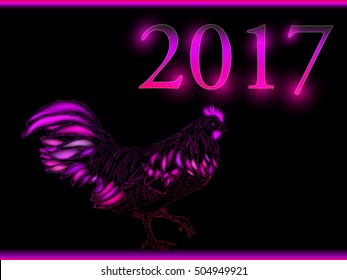 rooster new year greeting card, 2017 new year symbol cock or rooster