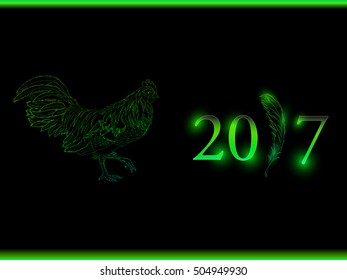 rooster new year greeting card, 2017 new year symbol cock or rooster