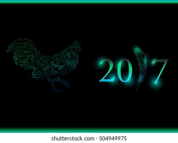 rooster new year greeting card, 2017 new year symbol cock or rooster