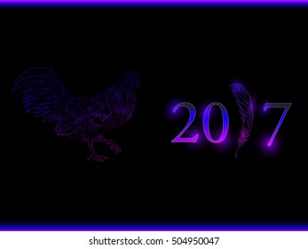 rooster new year greeting card, 2017 new year symbol cock or rooster