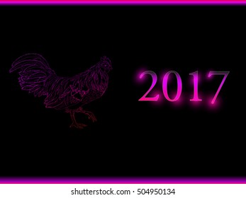 rooster new year greeting card, 2017 new year symbol cock or rooster