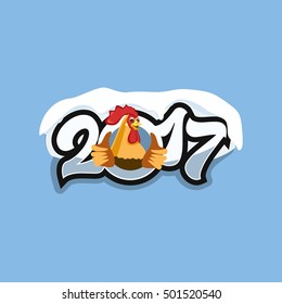 Rooster new year and snow