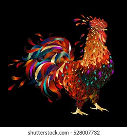 Rooster on black background. The symbol of the Chinese New Year 2017. Vector illustration