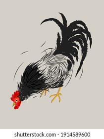 Rooster on black and white icon vector illustration. Isolated on grey background.