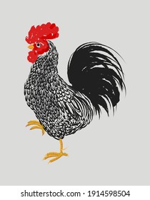 Rooster on black and white style icon vector illustration.