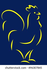 rooster on a blue background. Abstract rooster logo. Red rooster as symbol of new year  in Chinese calendar. Monochrome vector illustration of rooster, design element for new year 2017 greeting cards