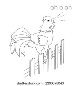 A rooster on the fence draws lines