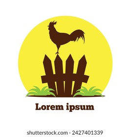 Rooster on the Fence Icon. Nature and domestic birds concept vector