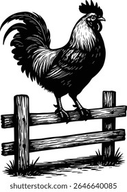 Rooster on the fence laser engrave design isolated on white background eps