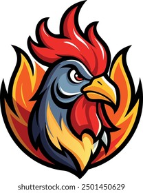 rooster on fire colorful logo mascot vector design