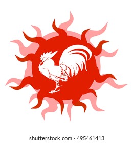 Rooster on fire red background