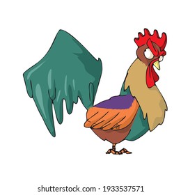 Rooster on white background Cute Cartoon Vector illustration