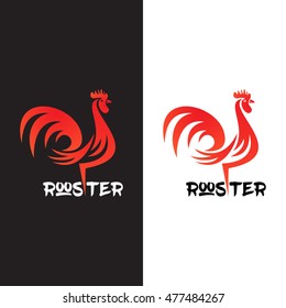 Rooster on white and black background. Symbol of Chinese New year 2017. Vector illustrations. For flyer, poster, banner, t-shirt or greeting card with red cock. Year of the red rooster design.
