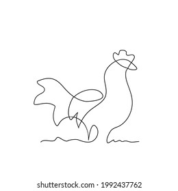 Rooster mit einer Linie, Vektorgrafik im Stil einer Kunst, gut für einfache Tiersammlung 