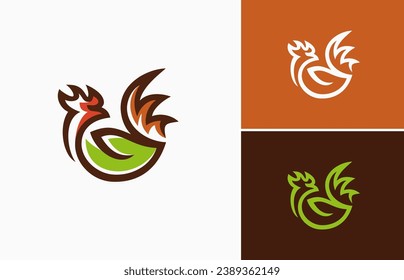 Rooster outline leaf feather cool logo design
