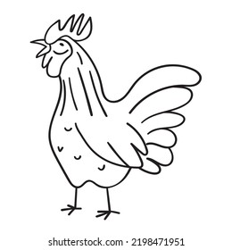 Rooster. Outline vector icon. Black color. Illustration on white background.