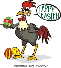 rooster and painting eggs