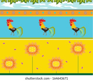Rooster Pattern - Colorful pattern of roosters and flowers. Eps10