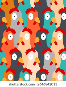 Padrão de galo sem costura. Cock fundo engraçado. Ornamento de tecido infantil