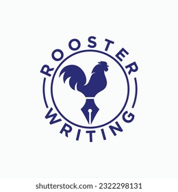 rooster with pen logo design vector silhouette illustration