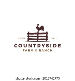 Rooster perched on the fence, logo design vector illustration