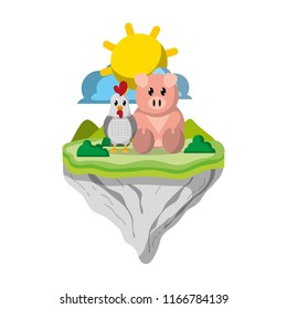 rooster and pig friends in float island
