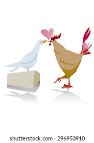 rooster and pigeon in love