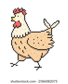 Rooster in pixel style on white background. Vector illustration