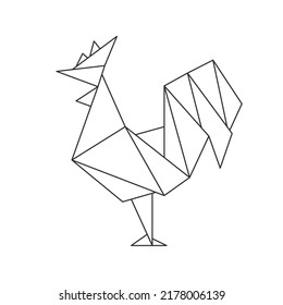 Rooster Polygonal Lines Illustration for Logo or Graphic Design Element. Contour for tattoo, emblem and design element.