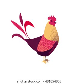 Rooster, the red cock vector illustration. The new year of chinese calendar 2017