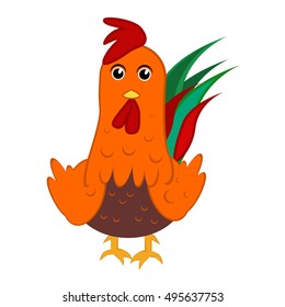 Rooster red crest drawing chicken vector. Brown leghorn rooster bird design animal. Multicolored rooster farm chinese bird. Colored rooster leghorn cockerel year beautiful decoration.