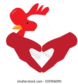 rooster and red gloves - vector illustrator