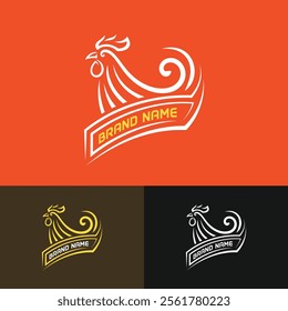 Rooster restaurant logo vector. Chicken logotype of culinary and farm business.