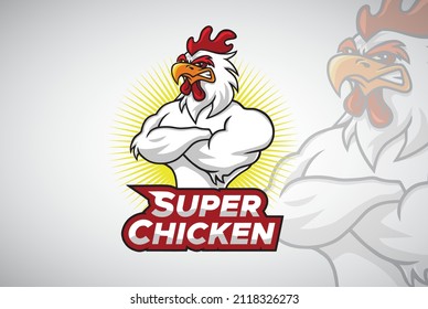 Rooster Retro Cartoon Friend Huhn Logo Mascot Design Premium Vektorkunst